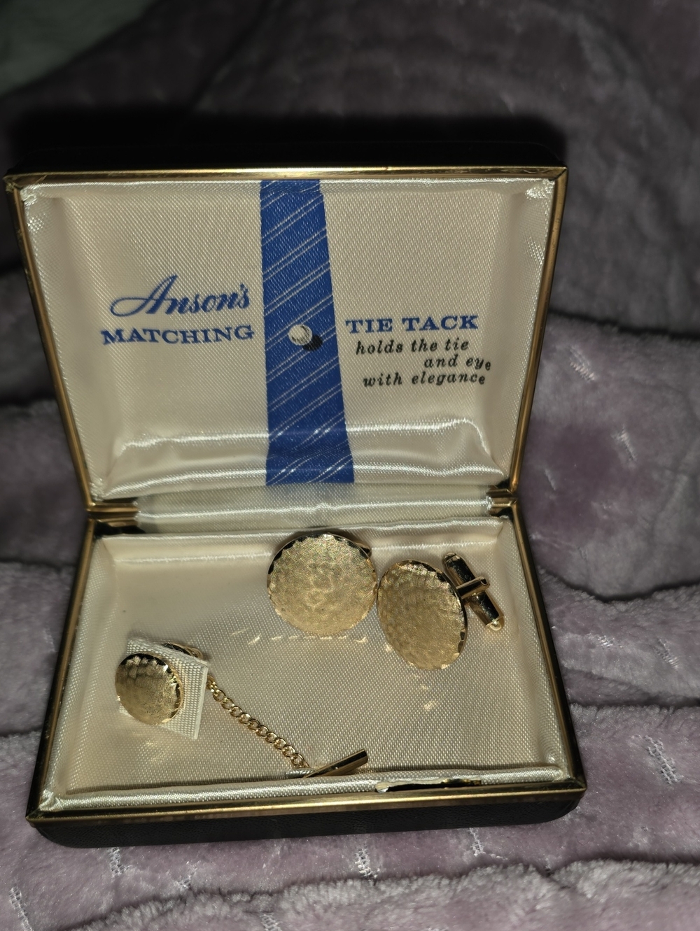 Gold-Tone Hammered Cufflinks & Tie Tack Set